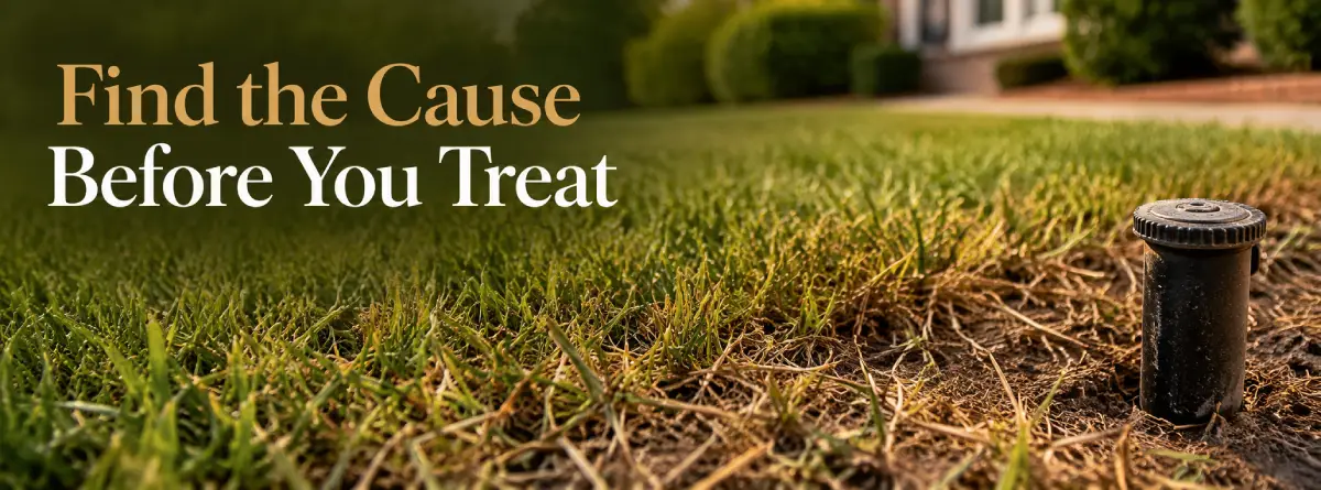 Heat-stressed South Carolina lawn with dry soil and thinning warm-season turf