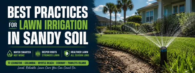 Professional lawn care technician checking sandy soil moisture in a South Carolina yard