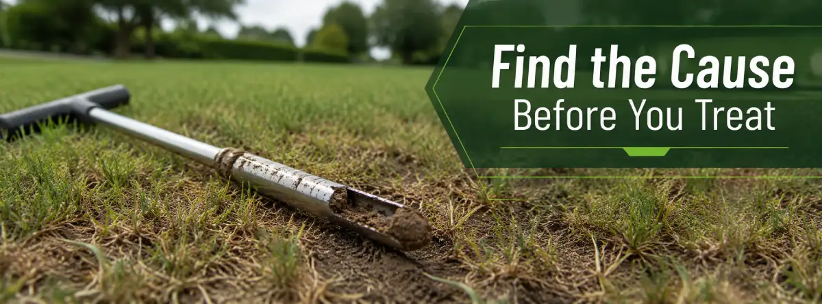 Summer-stressed South Carolina lawn showing thin warm-season turf and dry soil