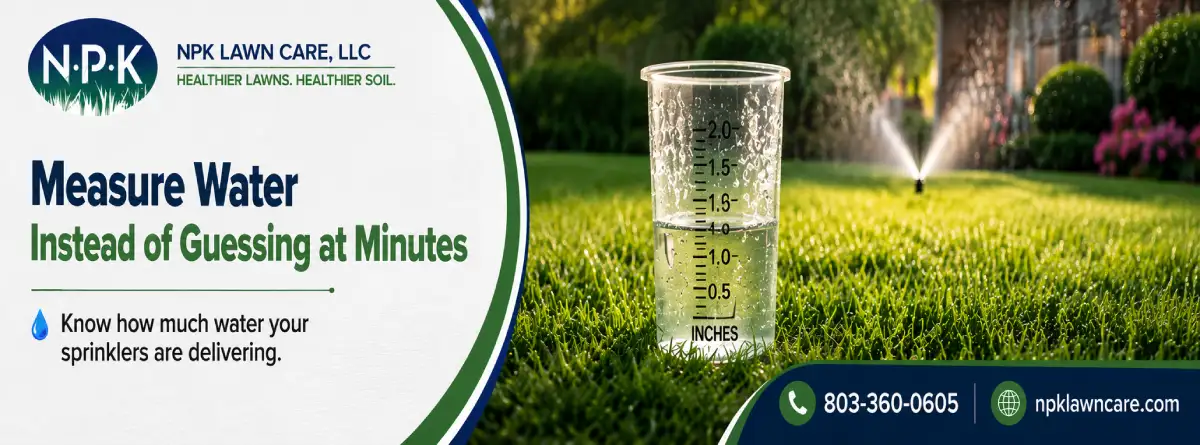 Sprinkler watering South Carolina turf early in the morning to reduce evaporation